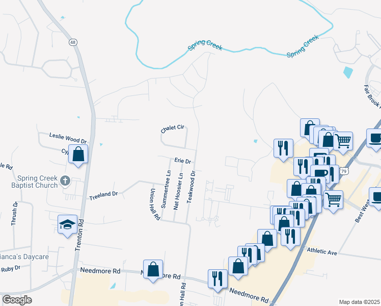 map of restaurants, bars, coffee shops, grocery stores, and more near 304 Chalet Circle in Clarksville