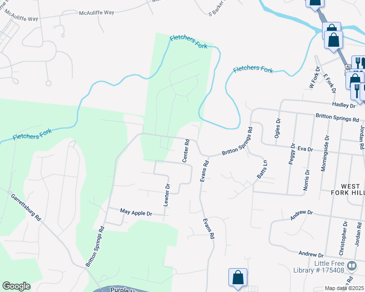 map of restaurants, bars, coffee shops, grocery stores, and more near 903 Center Road in Clarksville
