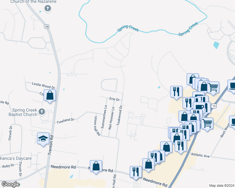 map of restaurants, bars, coffee shops, grocery stores, and more near 304 Chalet Circle in Clarksville