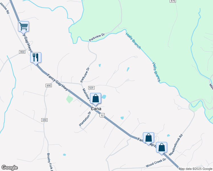 map of restaurants, bars, coffee shops, grocery stores, and more near 240 Leonhardt Drive in Cana