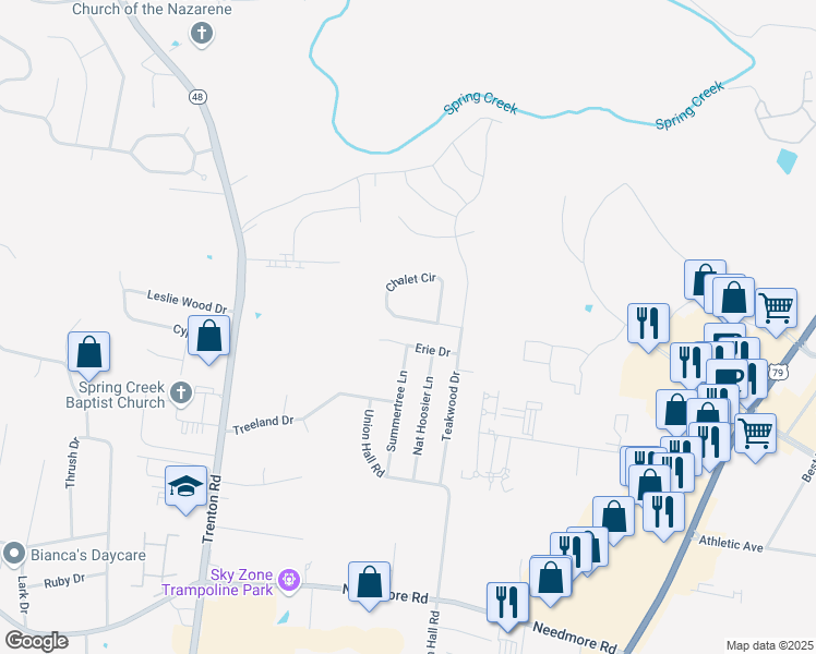 map of restaurants, bars, coffee shops, grocery stores, and more near 318 Chalet Circle in Clarksville