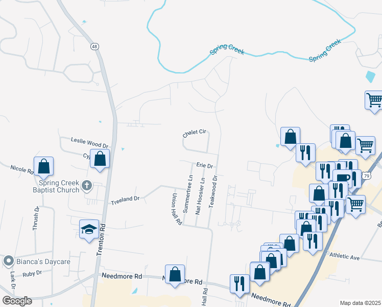 map of restaurants, bars, coffee shops, grocery stores, and more near 320 Chalet Circle in Clarksville
