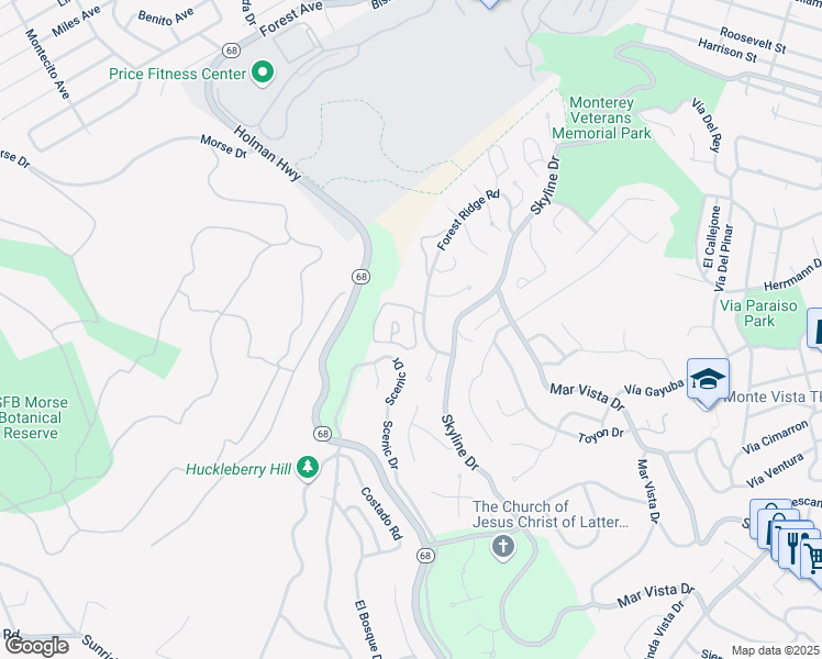 map of restaurants, bars, coffee shops, grocery stores, and more near 4 Skyline Crest in Monterey