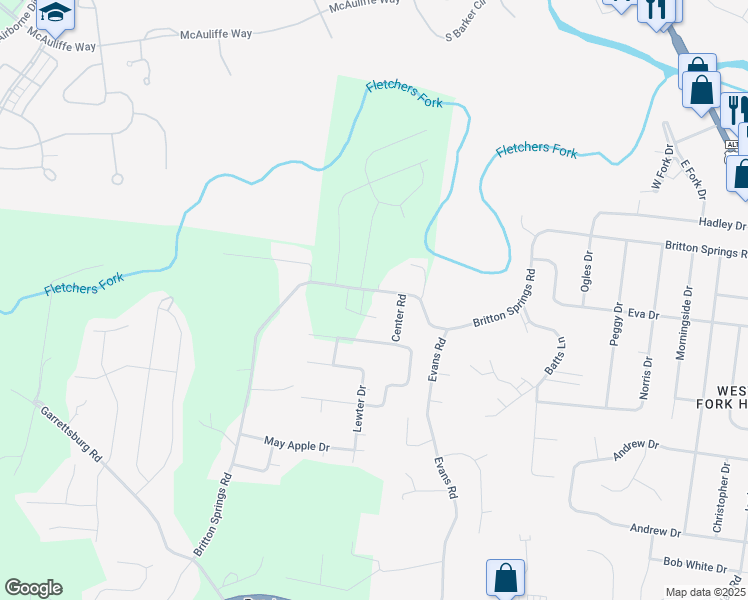 map of restaurants, bars, coffee shops, grocery stores, and more near 924 Britton Springs Road in Clarksville