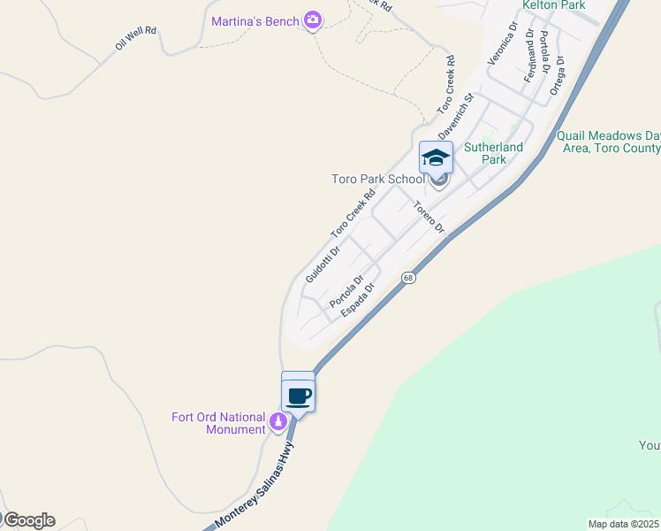 map of restaurants, bars, coffee shops, grocery stores, and more near 22985 Guidotti Drive in Salinas