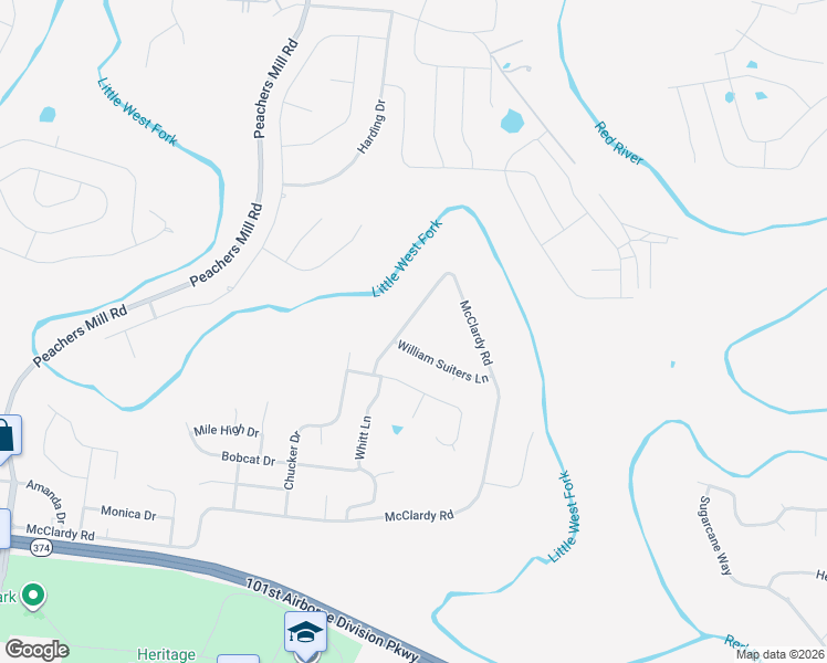 map of restaurants, bars, coffee shops, grocery stores, and more near 1479 McClardy Road in Clarksville