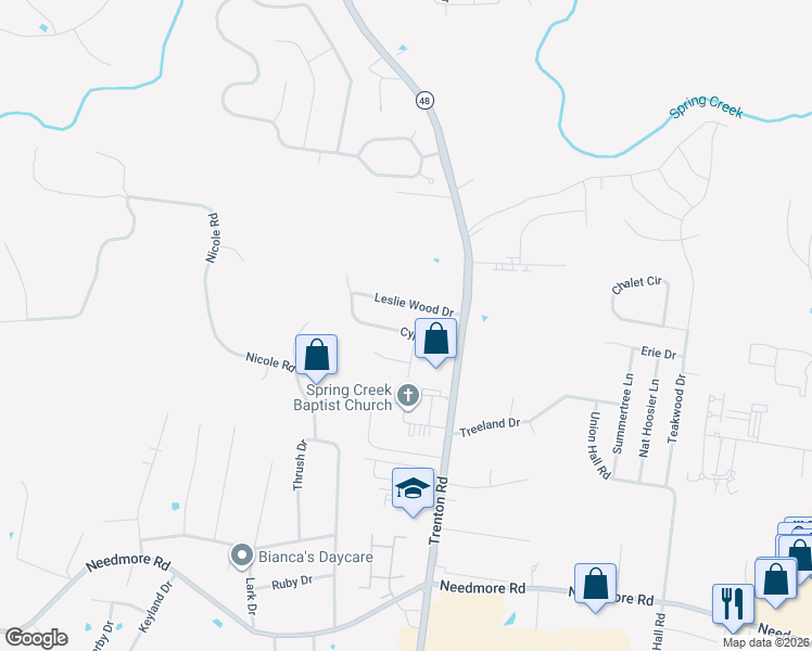 map of restaurants, bars, coffee shops, grocery stores, and more near 417 Cyprus Court in Clarksville
