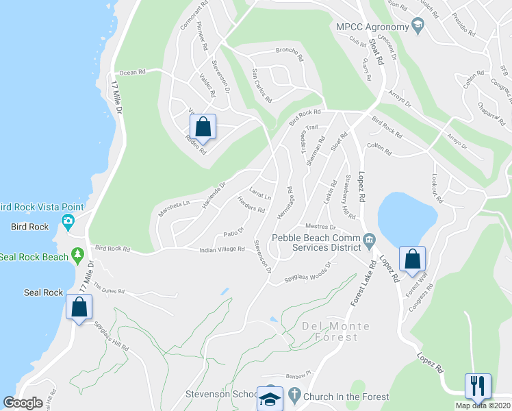 map of restaurants, bars, coffee shops, grocery stores, and more near 1093 Herders Road in Del Monte Forest