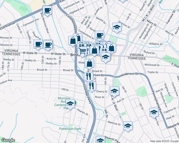 map of restaurants, bars, coffee shops, grocery stores, and more near 777 Anderson Street in Bristol