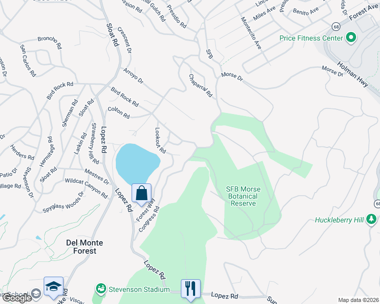 map of restaurants, bars, coffee shops, grocery stores, and more near 2966 Congress Road in Del Monte Forest