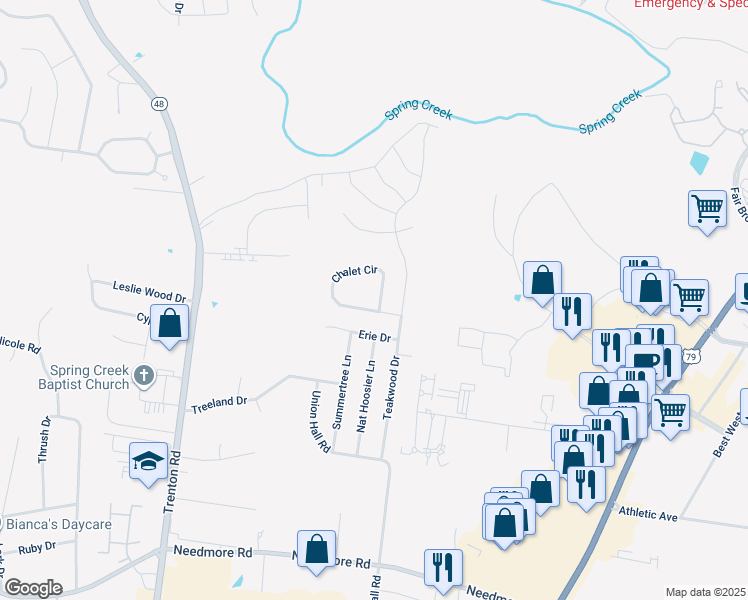 map of restaurants, bars, coffee shops, grocery stores, and more near 353 Chalet Circle in Clarksville