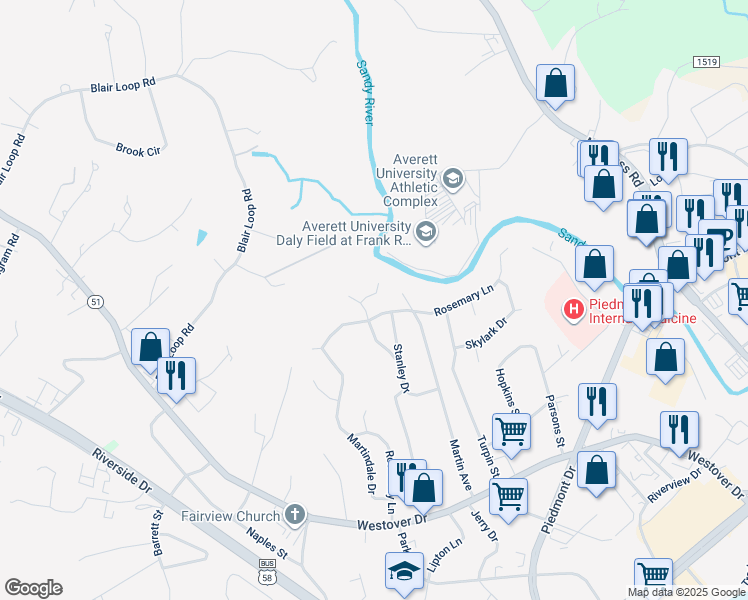 map of restaurants, bars, coffee shops, grocery stores, and more near 110 Tuggle Court in Danville