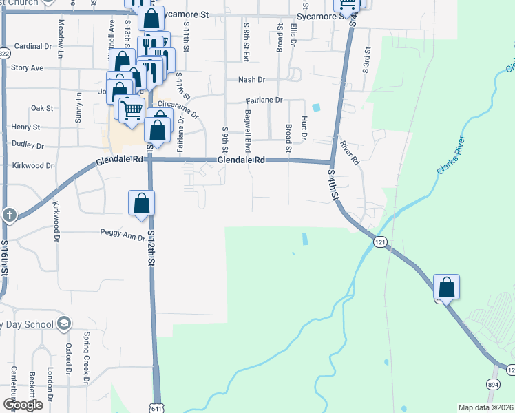 map of restaurants, bars, coffee shops, grocery stores, and more near 915 Bagwell Drive in Murray