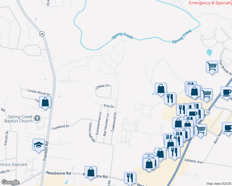map of restaurants, bars, coffee shops, grocery stores, and more near 2854 Teakwood Drive in Clarksville