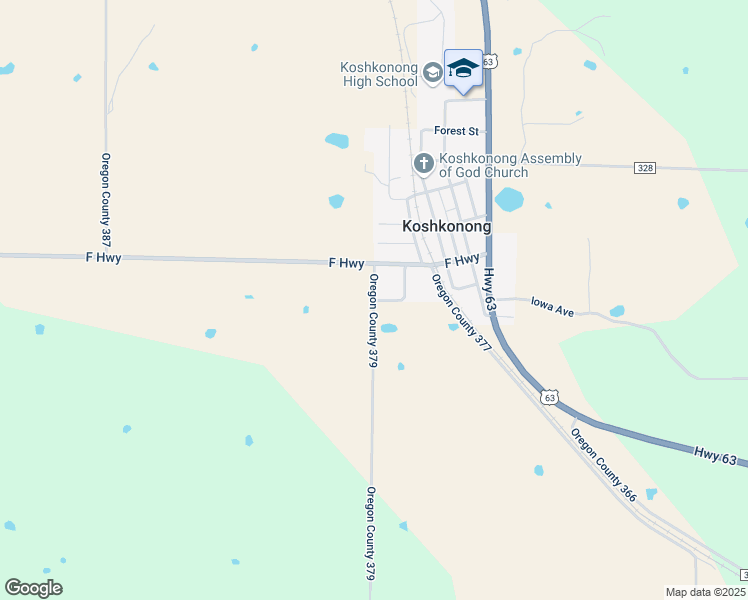 map of restaurants, bars, coffee shops, grocery stores, and more near County Road 379 in Koshkonong