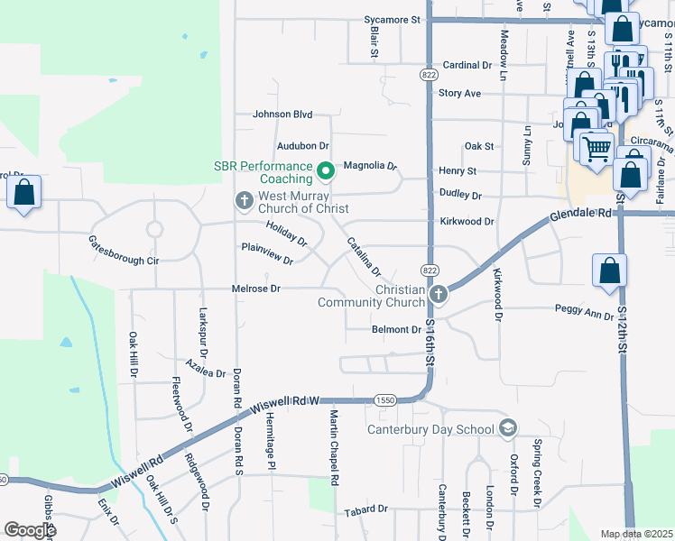 map of restaurants, bars, coffee shops, grocery stores, and more near 1703 Parklane Drive in Murray
