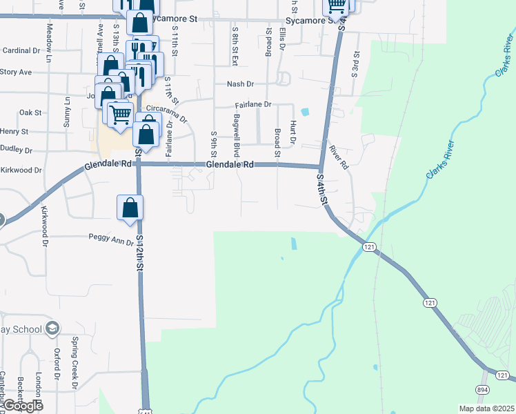 map of restaurants, bars, coffee shops, grocery stores, and more near 712 Bagwell Court in Murray
