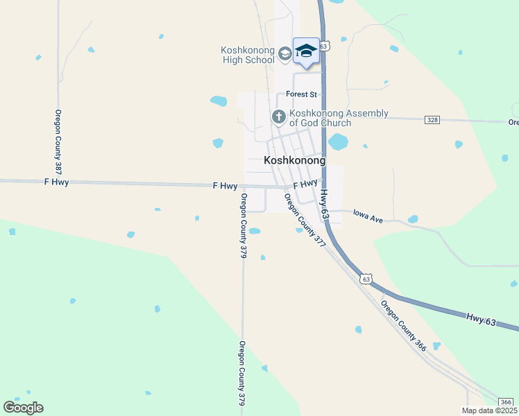 map of restaurants, bars, coffee shops, grocery stores, and more near County Road 379 in Koshkonong