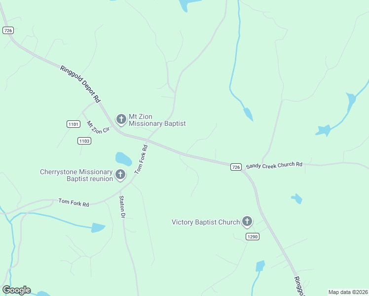 map of restaurants, bars, coffee shops, grocery stores, and more near 2053 Ringgold Depot Road in Ringgold