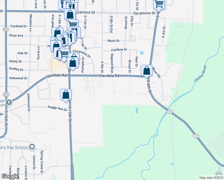 map of restaurants, bars, coffee shops, grocery stores, and more near 914 Bagwell Drive in Murray