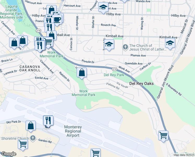 map of restaurants, bars, coffee shops, grocery stores, and more near 948 Vía Verde in Del Rey Oaks
