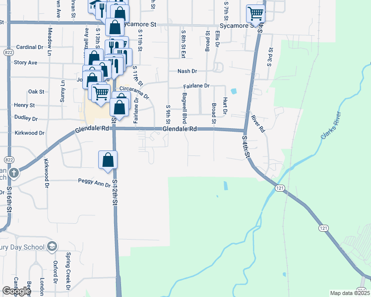 map of restaurants, bars, coffee shops, grocery stores, and more near 914 Bagwell Drive in Murray