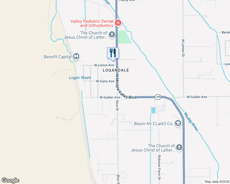 map of restaurants, bars, coffee shops, grocery stores, and more near 2925 Rice Street in Moapa Valley