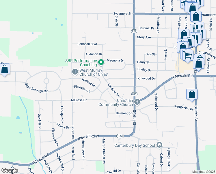 map of restaurants, bars, coffee shops, grocery stores, and more near 1703-1705 Parklane Drive in Murray