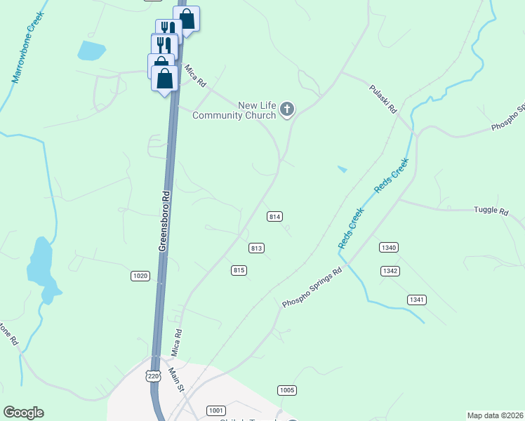 map of restaurants, bars, coffee shops, grocery stores, and more near 651 Mica Road in Ridgeway