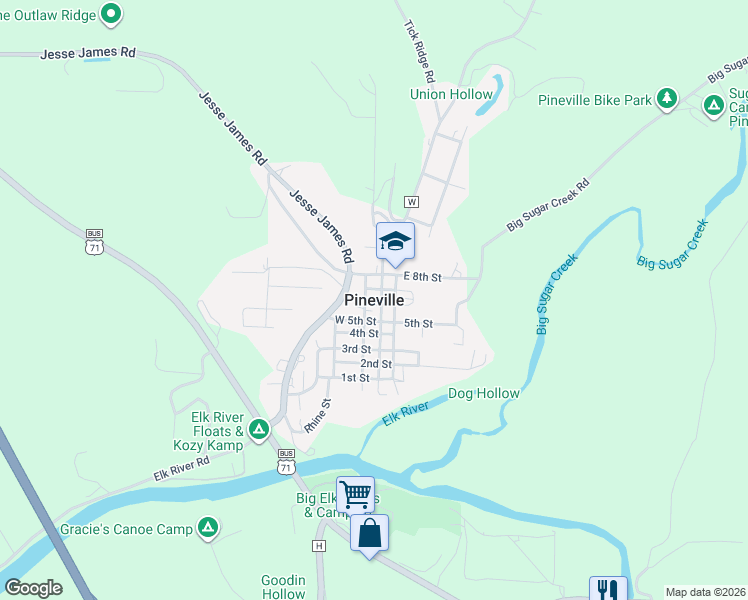 map of restaurants, bars, coffee shops, grocery stores, and more near in Pineville