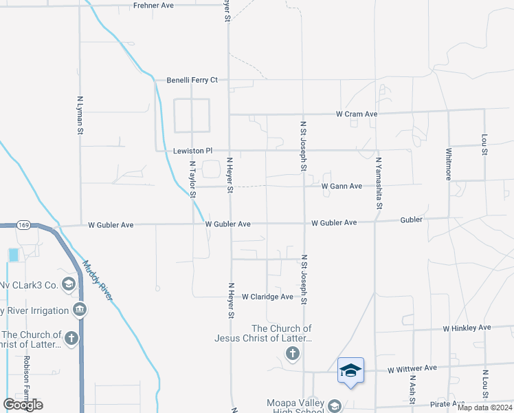 map of restaurants, bars, coffee shops, grocery stores, and more near Gubler Avenue in Moapa Valley