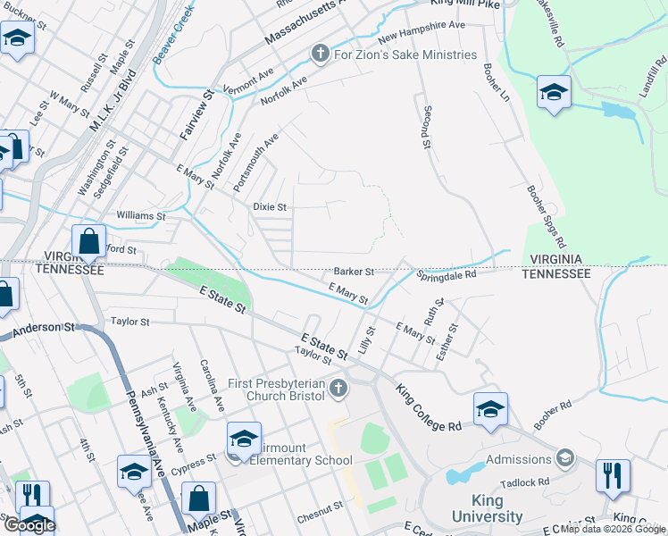 map of restaurants, bars, coffee shops, grocery stores, and more near 856 East Mary Street in Bristol