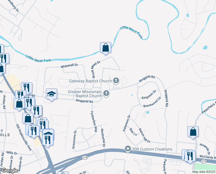 map of restaurants, bars, coffee shops, grocery stores, and more near 2101 Ringgold Court in Clarksville
