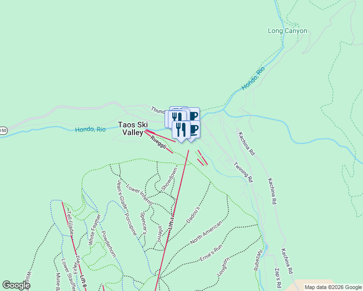 map of restaurants, bars, coffee shops, grocery stores, and more near 116 Sutton Place in Taos Ski Valley