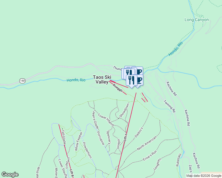 map of restaurants, bars, coffee shops, grocery stores, and more near 33-41 Firehouse Road in Taos Ski Valley