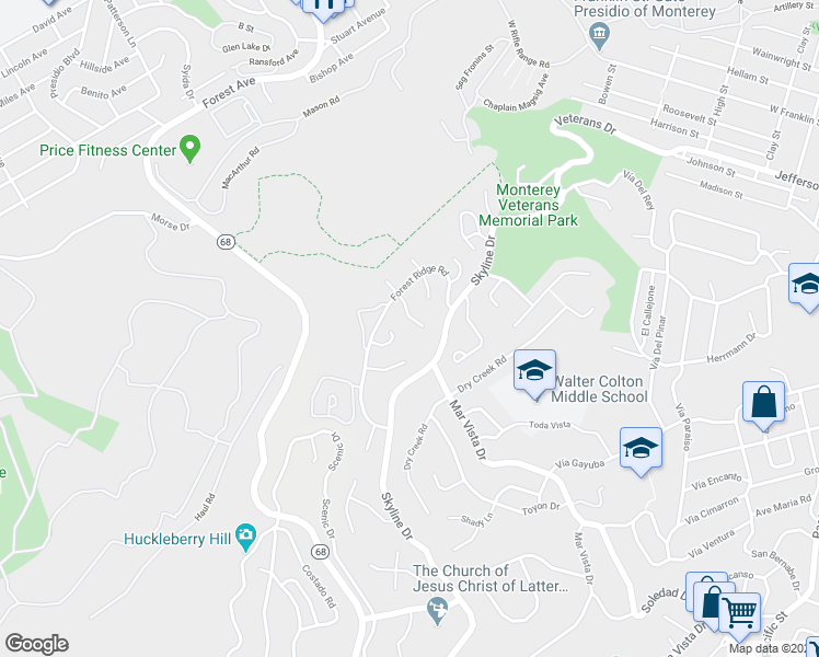 map of restaurants, bars, coffee shops, grocery stores, and more near 13 Victoria Vale in Monterey
