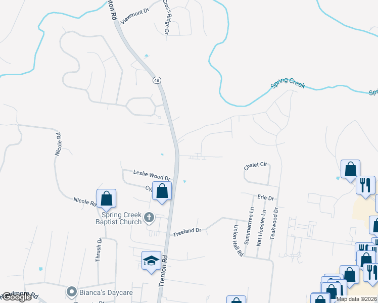 map of restaurants, bars, coffee shops, grocery stores, and more near 2971 Trenton Road in Clarksville