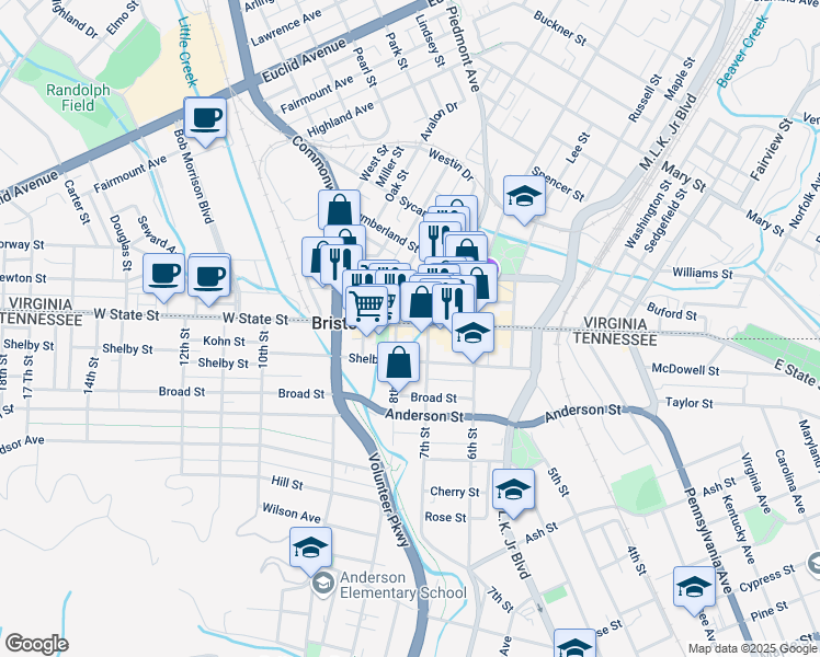 map of restaurants, bars, coffee shops, grocery stores, and more near 798 State Street in Bristol