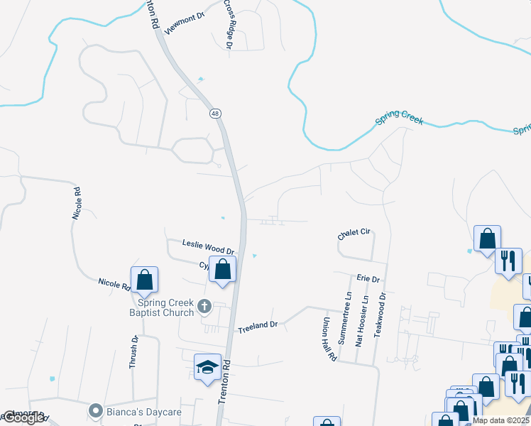 map of restaurants, bars, coffee shops, grocery stores, and more near 1101 Ziva Lane in Clarksville