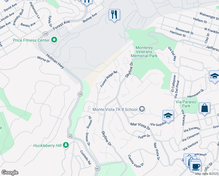 map of restaurants, bars, coffee shops, grocery stores, and more near 13 Victoria Vale in Monterey