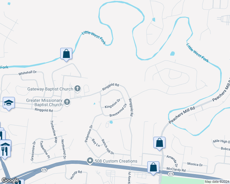 map of restaurants, bars, coffee shops, grocery stores, and more near 510 Brentwood Circle in Clarksville