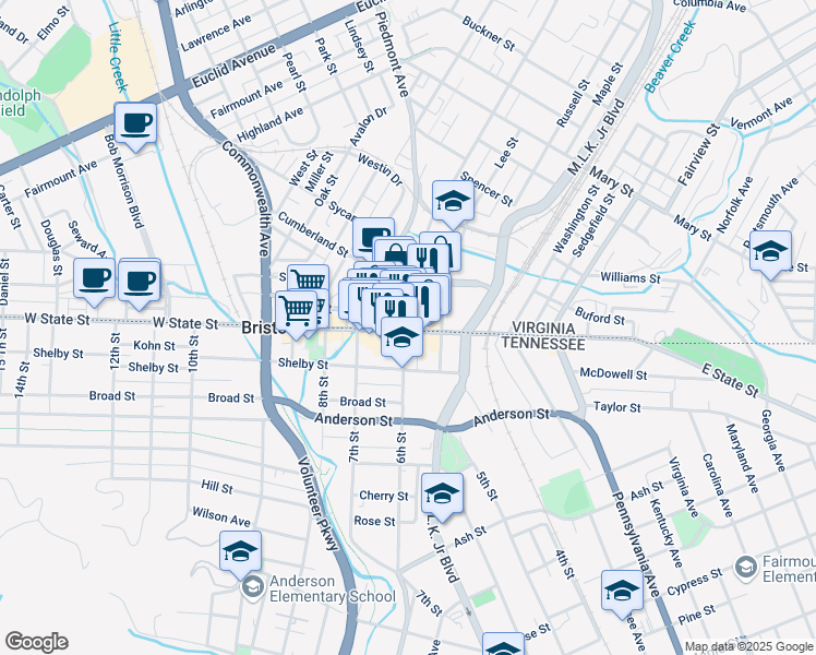 map of restaurants, bars, coffee shops, grocery stores, and more near 16 Moore Street in Bristol