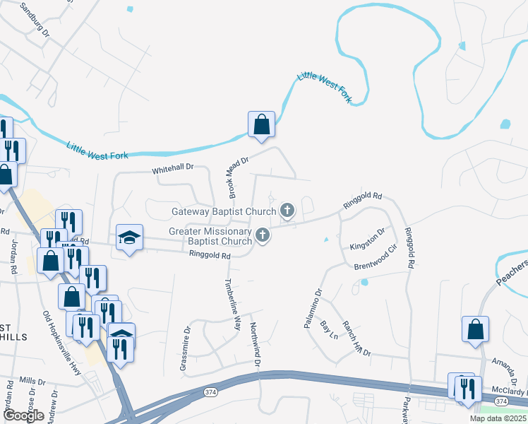 map of restaurants, bars, coffee shops, grocery stores, and more near 2113 Ringgold Court in Clarksville