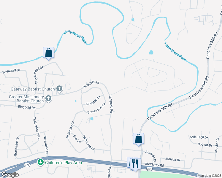 map of restaurants, bars, coffee shops, grocery stores, and more near 517 Ringgold Road in Clarksville