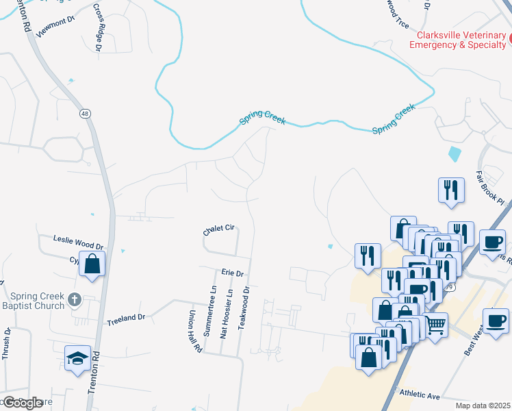 map of restaurants, bars, coffee shops, grocery stores, and more near 392 Zurich Court in Clarksville
