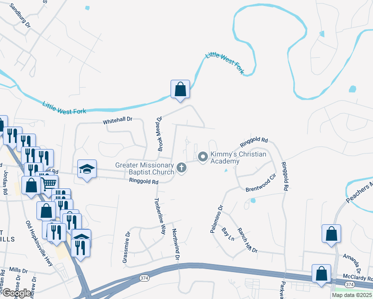 map of restaurants, bars, coffee shops, grocery stores, and more near 2113 Ringgold Court in Clarksville