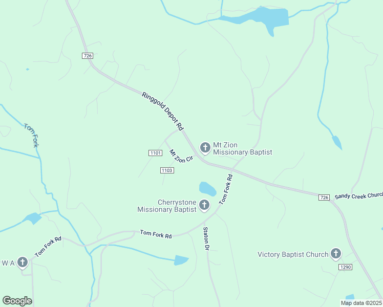 map of restaurants, bars, coffee shops, grocery stores, and more near 1596 Ringgold Depot Road in Ringgold