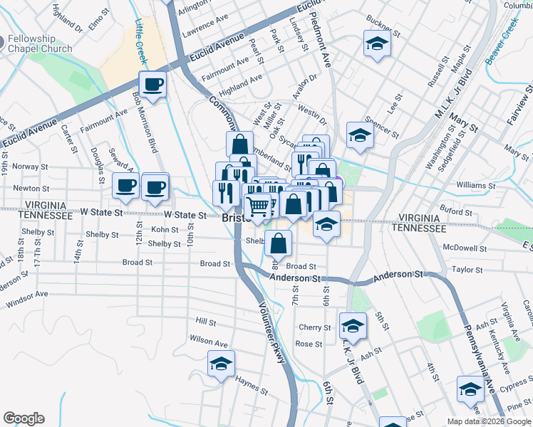 map of restaurants, bars, coffee shops, grocery stores, and more near 798 State Street in Bristol