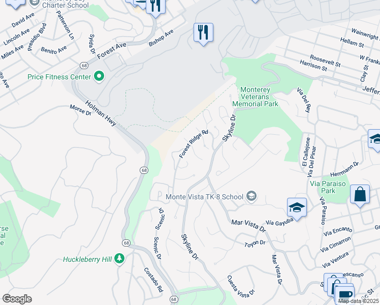 map of restaurants, bars, coffee shops, grocery stores, and more near 13 Victoria Vale in Monterey