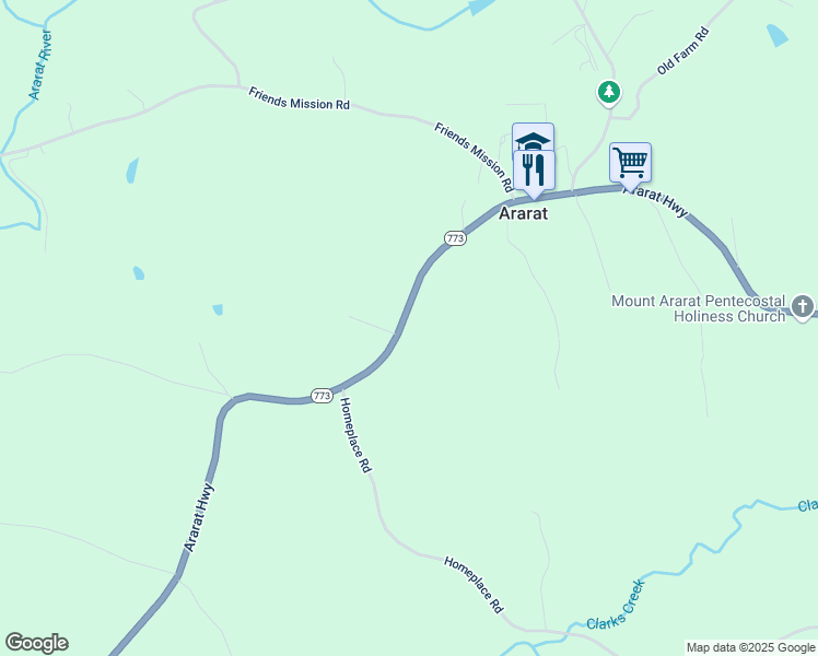 map of restaurants, bars, coffee shops, grocery stores, and more near State Route 773 in Ararat